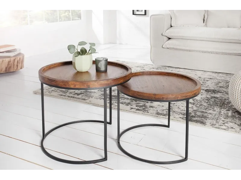 Tables d'appoint GIGOGNE en bois massif et métal