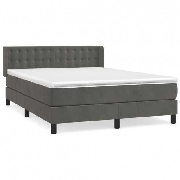 cadre de lit et matelas Gris foncé 140x200cm Velours