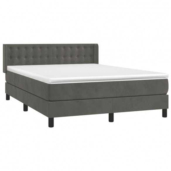 cadre de lit et matelas Gris foncé 140x200cm Velours