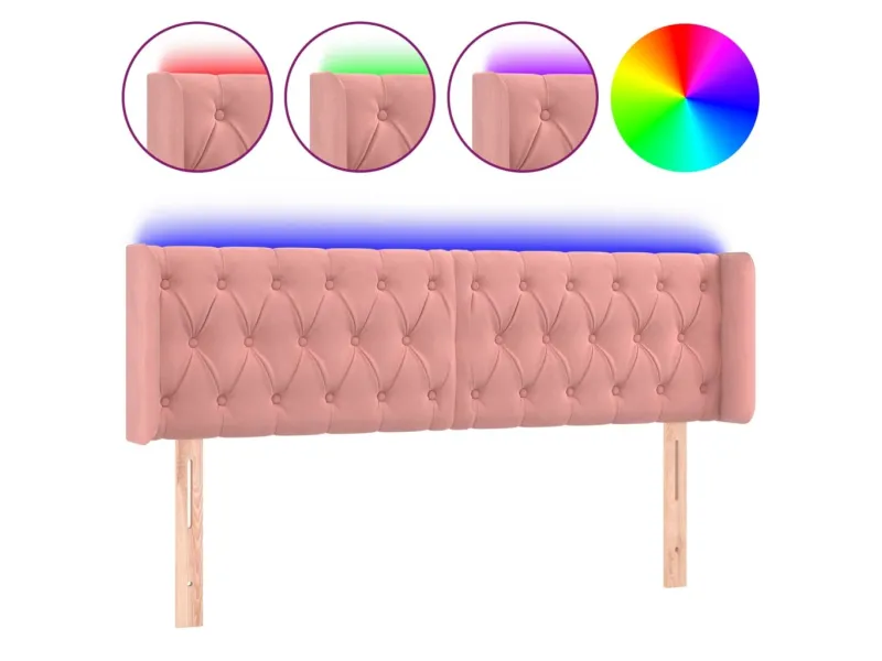 Tête de lit à LED Rose 147x16x78/88 cm Velours