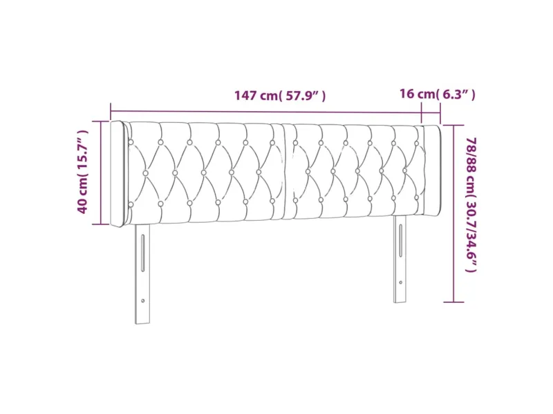 Tête de lit à LED Rose 147x16x78/88 cm Velours