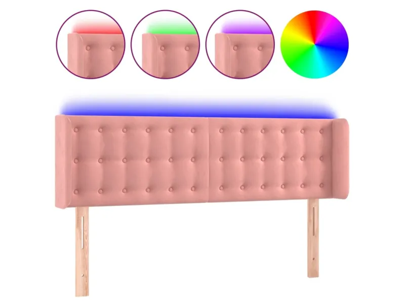 Tête de lit à LED Rose 147x16x78/88 cm Velours
