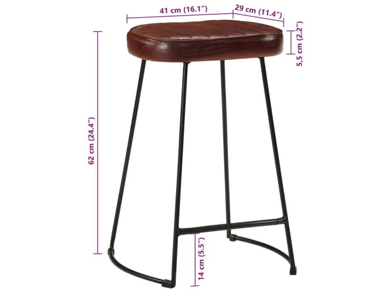 Tabourets de bar lot de 2 marron foncé 41x29x62 cm