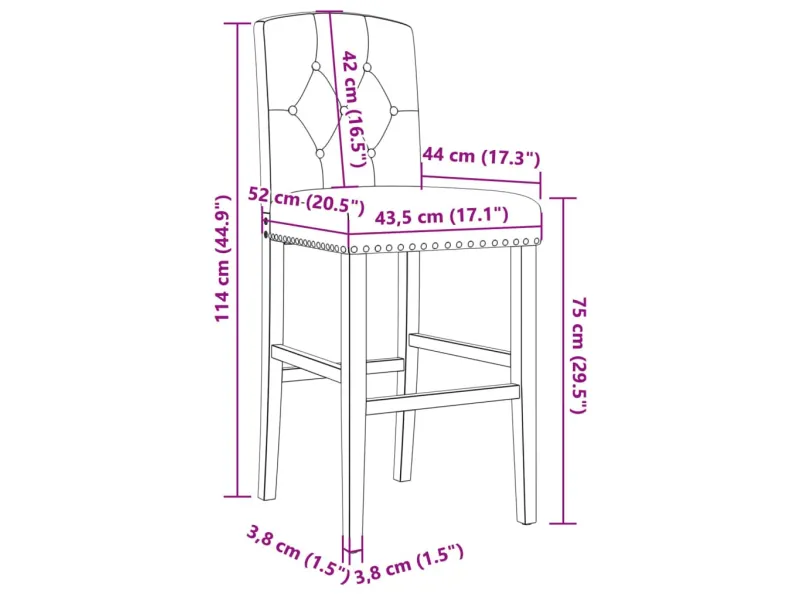 Chaises de bar lot de 2 bois massif d'hévéa et tissu