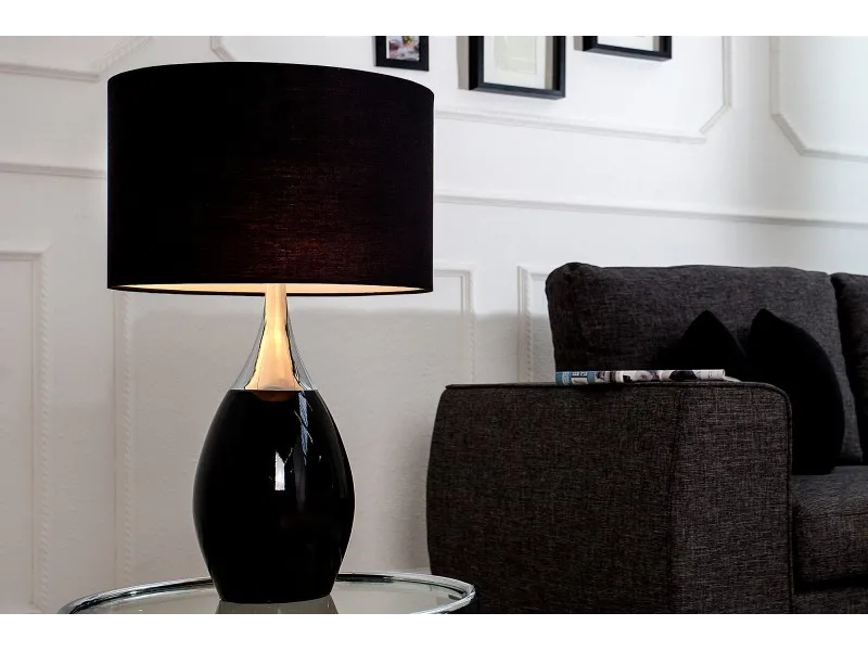 Lampe à poser moderne en métal et en toile de couleur noire