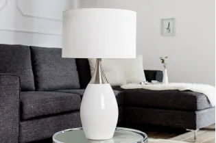 Lampe à poser moderne en métal et en toile de couleur blanche 2