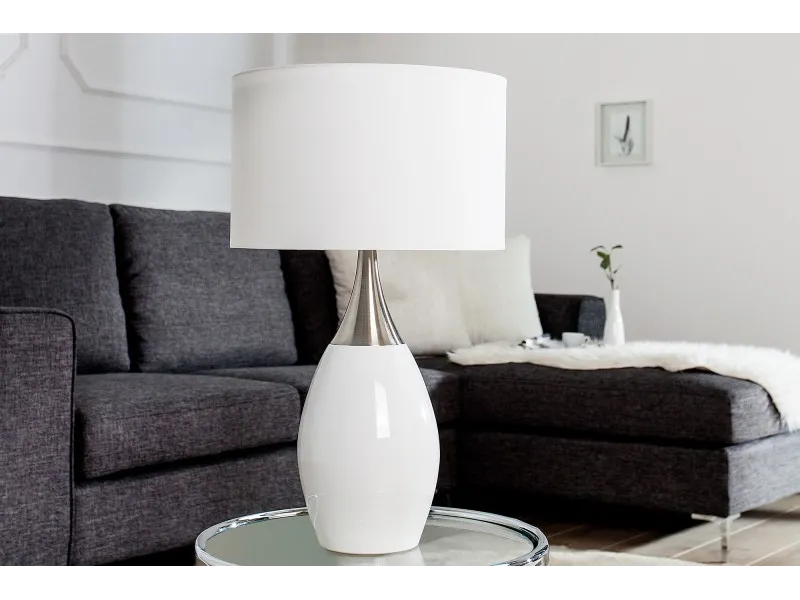 Lampe à poser moderne en métal et en toile de couleur blanche