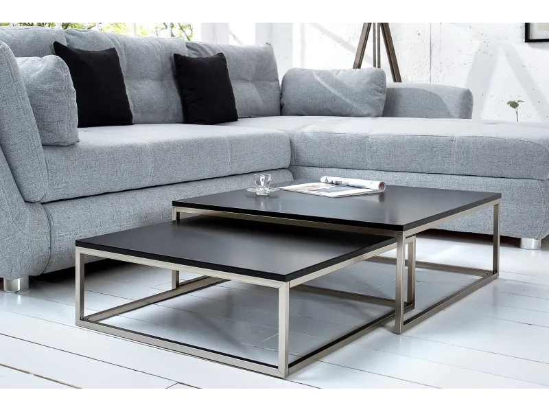 Ensemble de 2 tables basses moderne en MDF coloris noir laqué