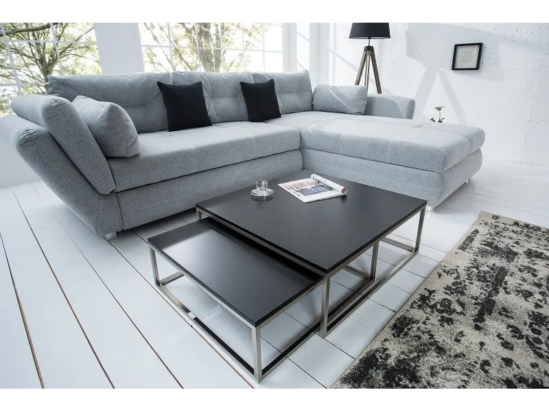 Ensemble de 2 tables basses moderne en MDF coloris noir laqué