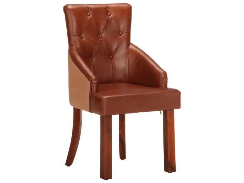 Chaises à manger lot de 2 marron cuir de chèvre véritable