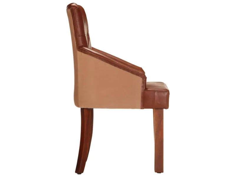 Chaises à manger lot de 2 marron cuir de chèvre véritable