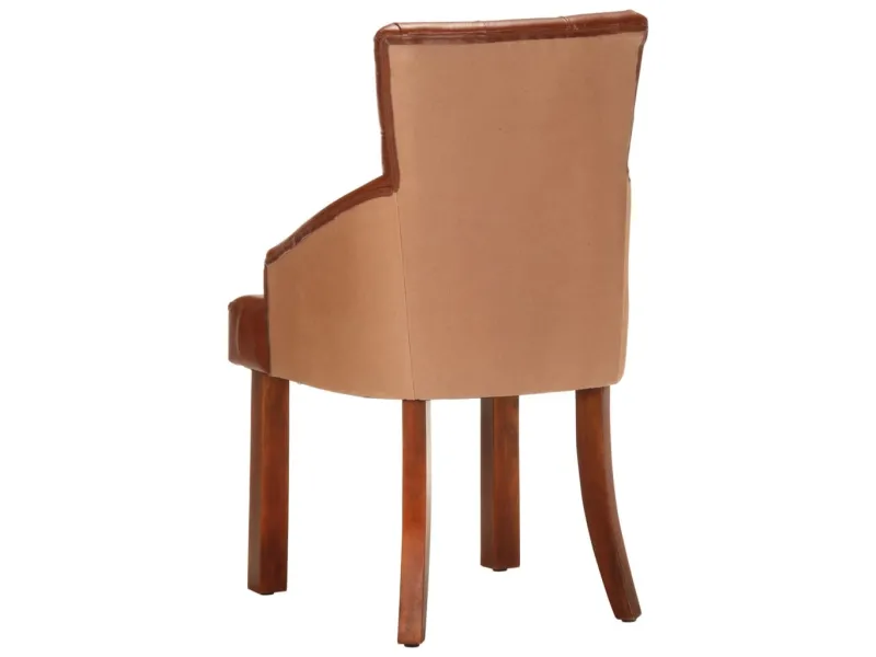 Chaises à manger lot de 2 marron cuir de chèvre véritable