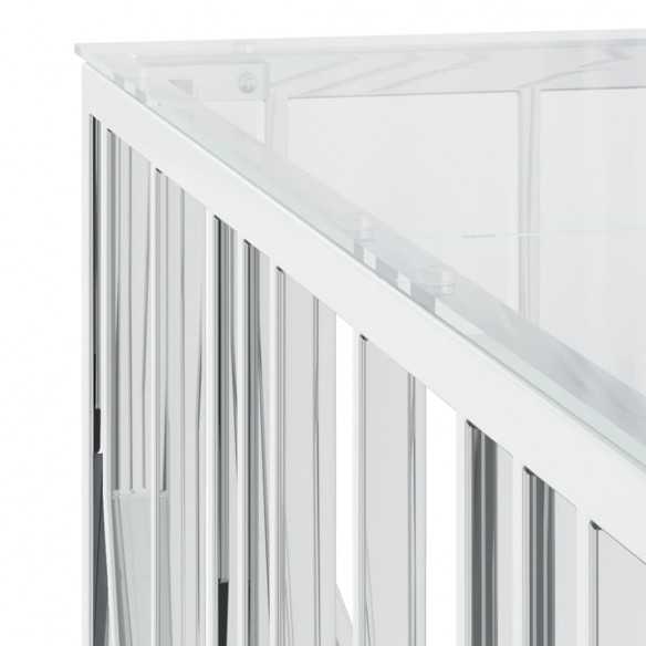 Table basse 100x100x50 cm acier inoxydable et verre