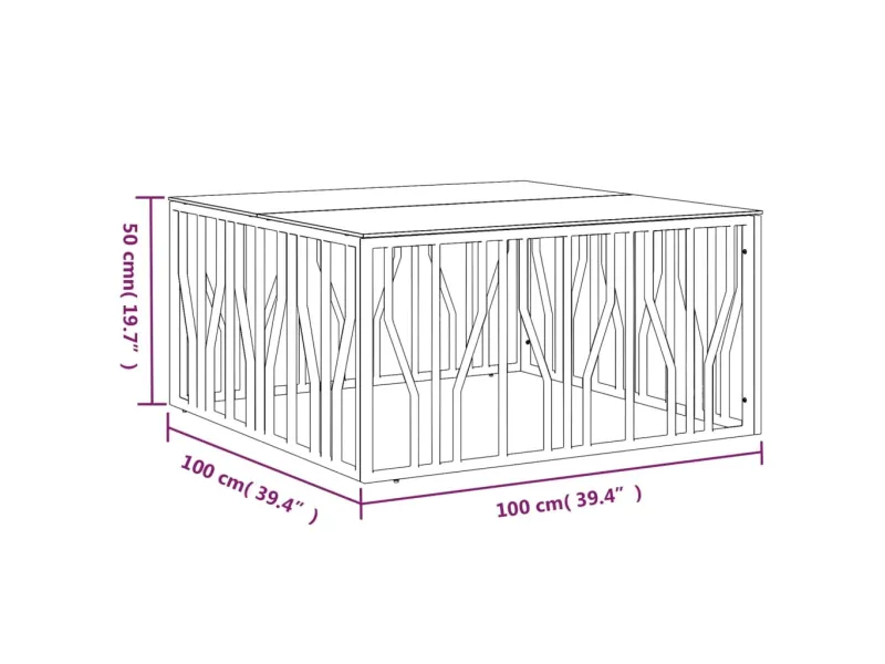 Table basse 100x100x50 cm acier inoxydable et verre