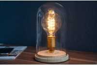 Lampe à poser design rétro en bois et verre