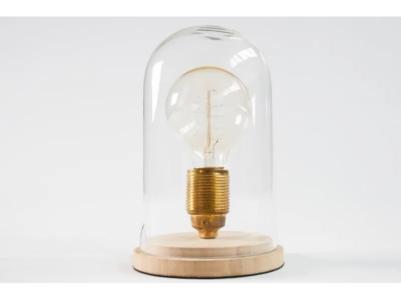 Lampe à poser design rétro en bois et verre