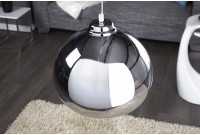 Lampe suspendue design boule en métal chromé