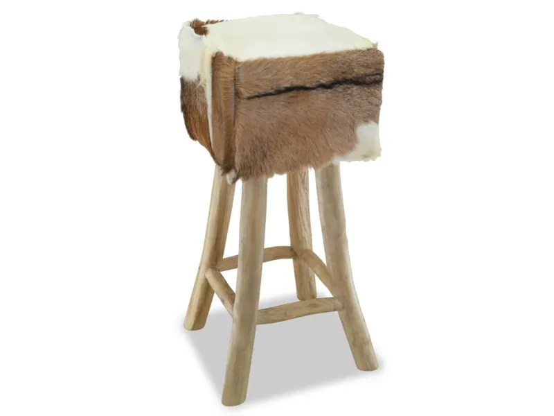 Tabouret de bar Cuir véritable et bois de teck solide