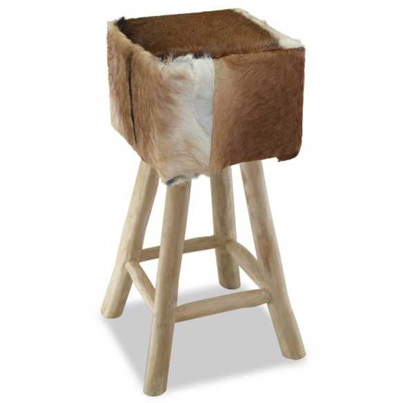 Tabouret de bar Cuir véritable et bois de teck solide