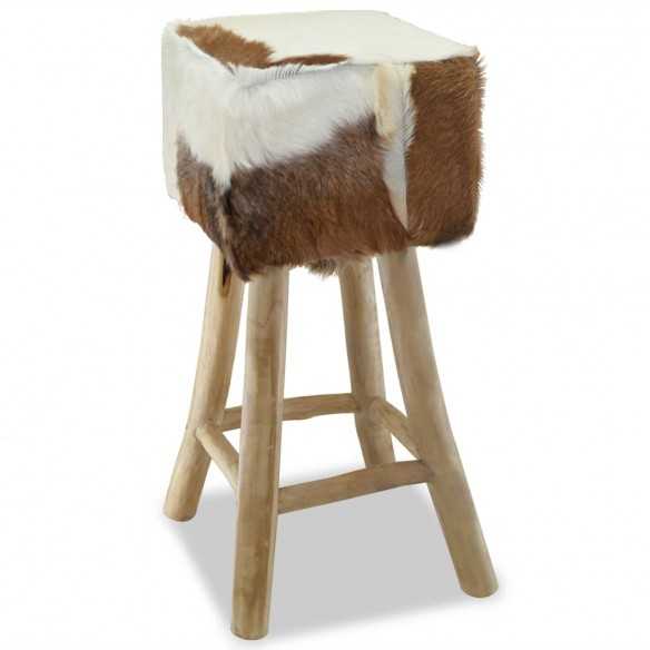 Tabouret de bar Cuir véritable et bois de teck solide
