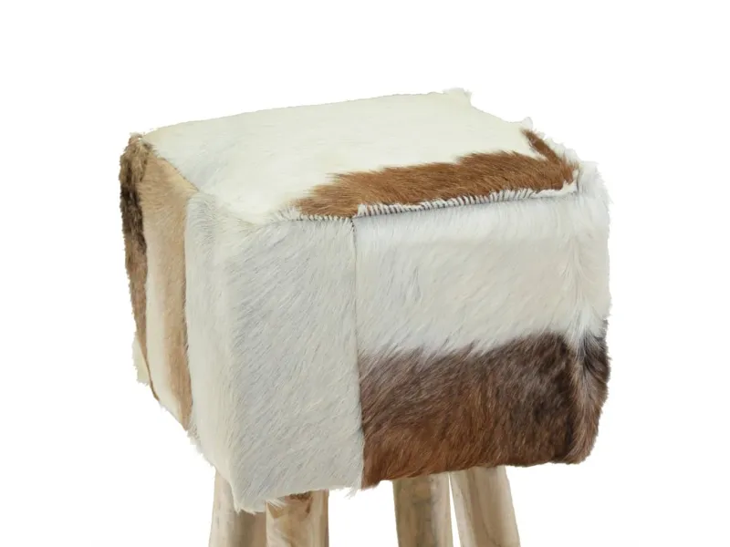 Tabouret de bar Cuir véritable et bois de teck solide