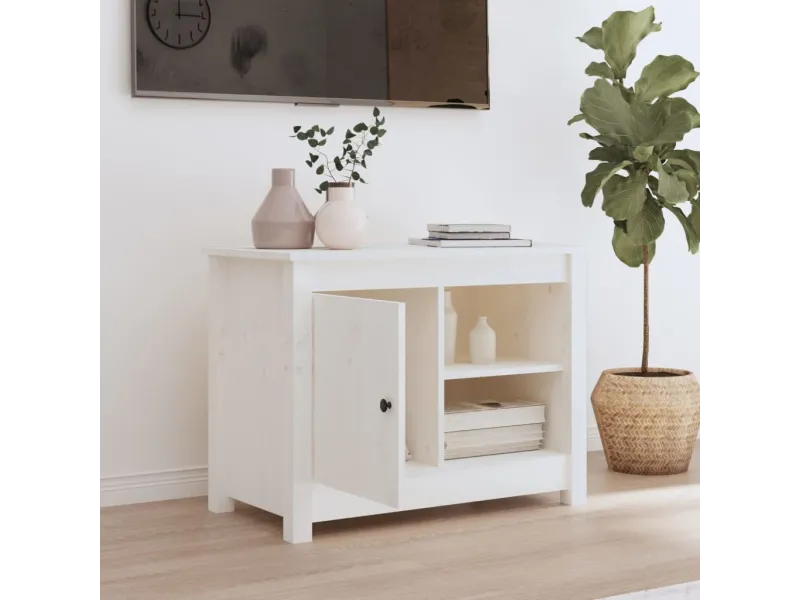 Meuble TV Blanc 70x36,5x52 cm Bois de pin massif
