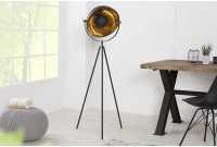 Lampadaire trépied design en acier inoxydable et en aluminium coloris noir et or