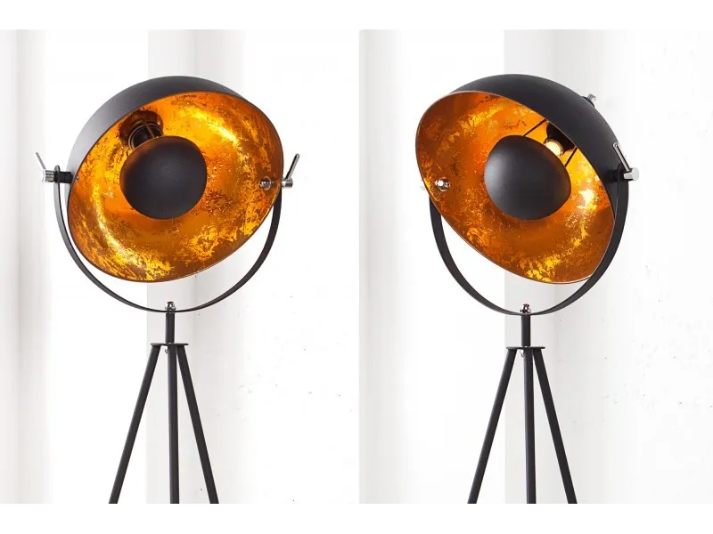 Lampadaire trépied design en acier inoxydable et en aluminium coloris noir et or