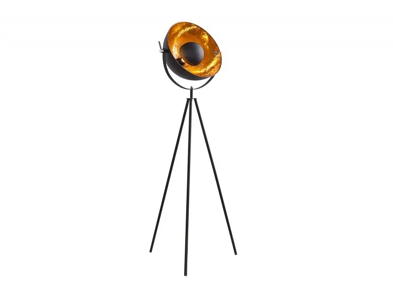 Lampadaire trépied design en acier inoxydable et en aluminium coloris noir et or