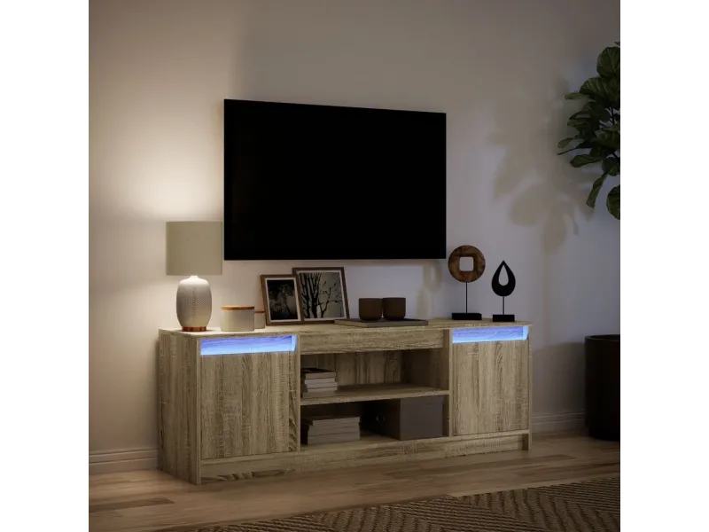 Meuble TV avec LED chêne sonoma 139,5x34x50cm bois d'ingénierie
