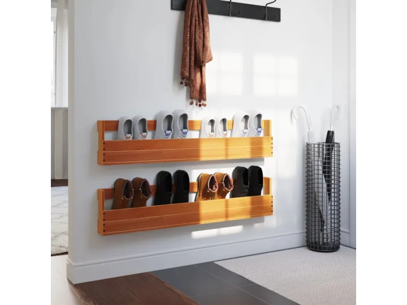 Étagères à chaussures murales 2 pcs cire marron 110x8,5x23,5 cm