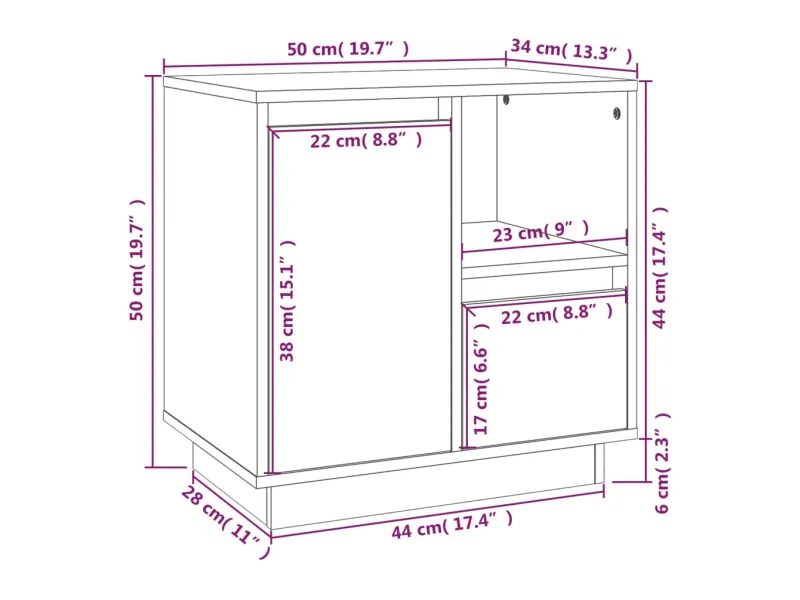 Table de chevet Blanc 50x34x50 cm Bois de pin massif