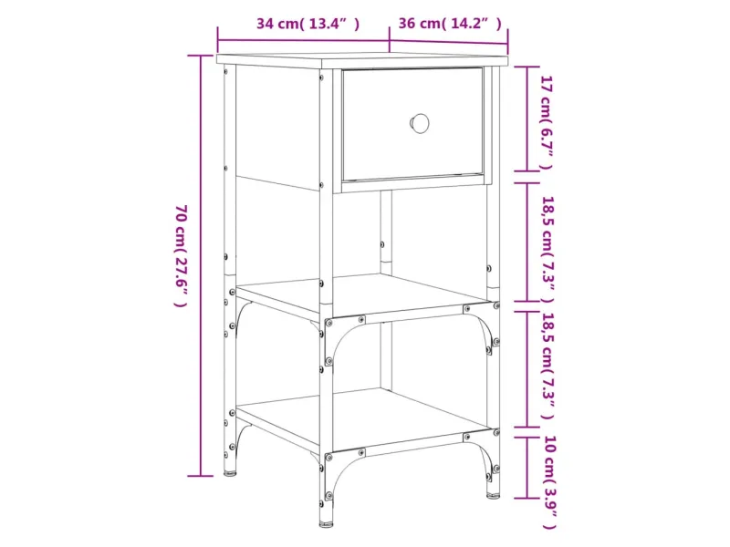 Table de chevet chêne sonoma 34x36x70 cm bois d'ingénierie