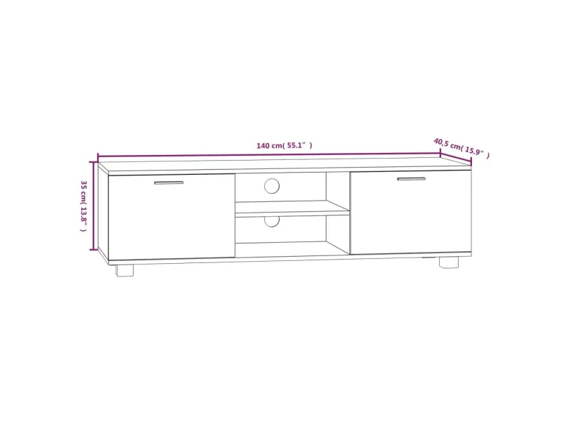 Meuble TV Noir 140x40,5x35 cm Bois d'ingénierie
