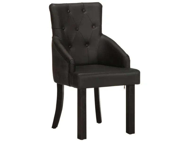 Chaises à manger lot de 2 noir cuir de chèvre véritable