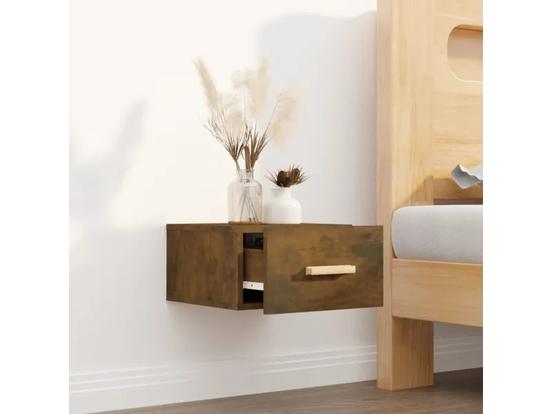 Table de chevet murale chêne fumé 35x35x20 cm