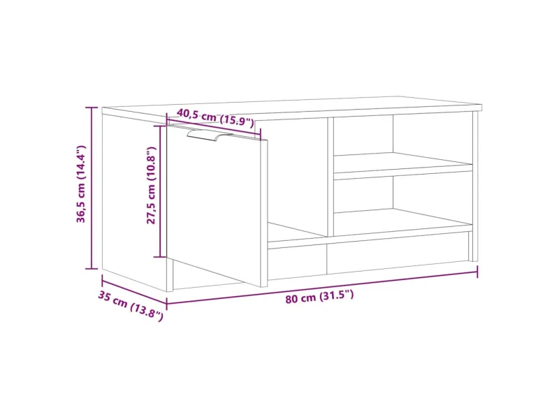 Meuble TV chêne artisanal 80x35x36,5 cm bois d'ingénierie