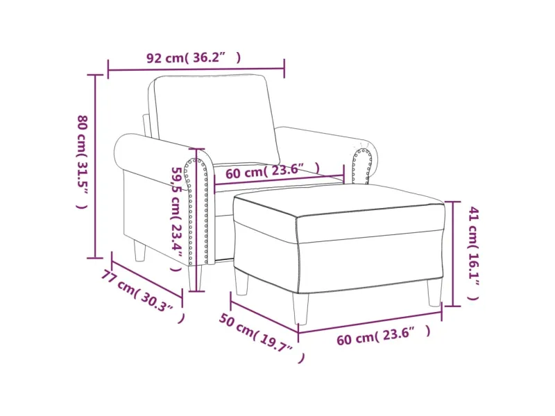 Fauteuil avec repose-pied Noir 60 cm Similicuir