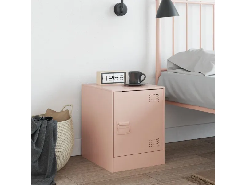 Table de chevet rose 34,5x39x44 cm acier