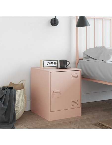 Table de chevet rose 34,5x39x44 cm acier