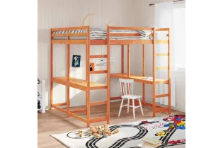 Lit superposé et bureau et échelle 180x200cm bois de pin massif