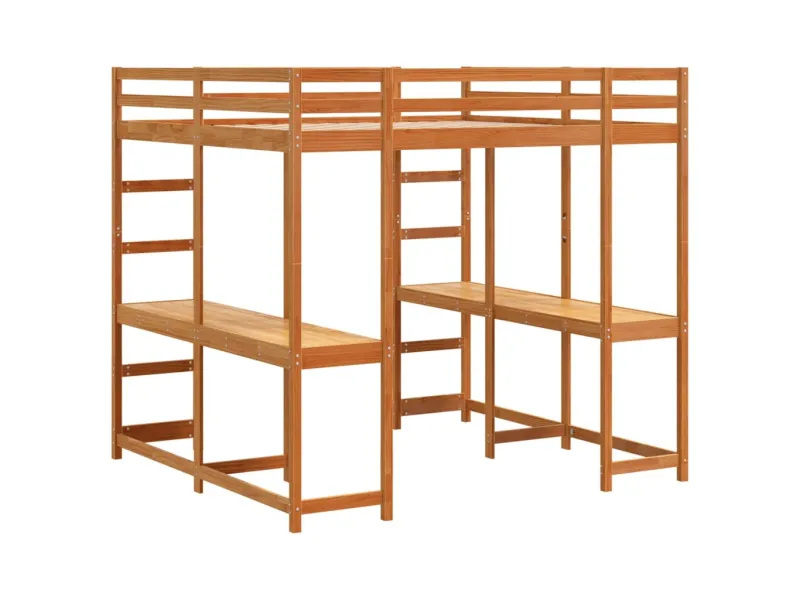 Lit superposé et bureau et échelle 180x200cm bois de pin massif