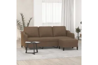 Canapé à 3 places avec repose-pieds Marron 180 cm Tissu