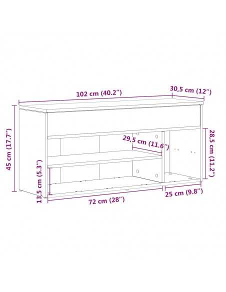 Banc à chaussures chêne sonoma 102x30,5x45 cm bois d'ingénierie