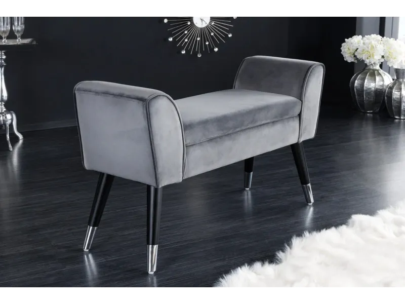 Banc SCARLETT 90 cm – Élégance et modernité en velours gris