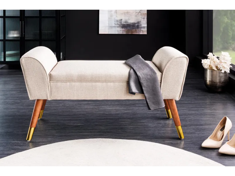 Banc SCARLETT 90 cm – Élégance rétro en tissu texturé beige