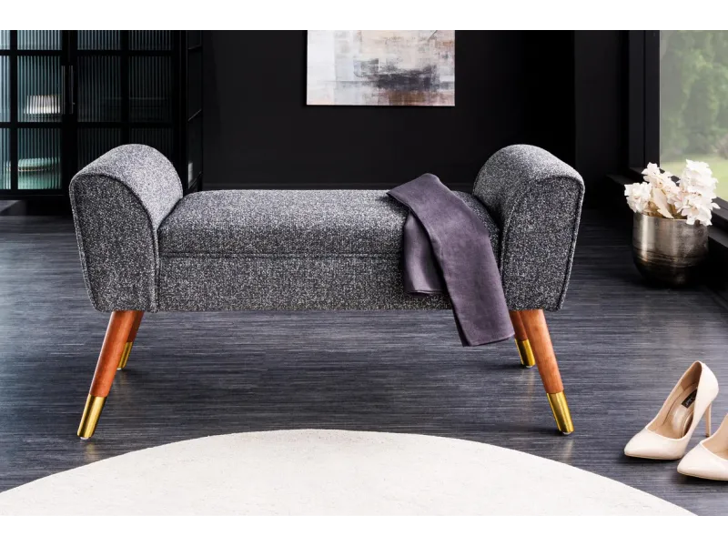 Banquette SCARLETT 90 cm en bouclé anthracite – Élégance et confort rétro