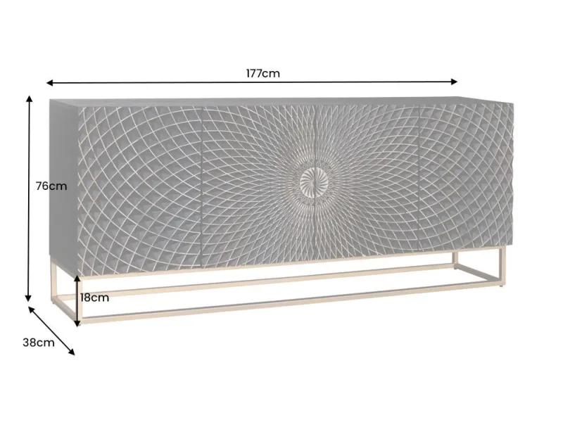 Buffet noir et doré en bois de manguier 177 cm | Bellozia