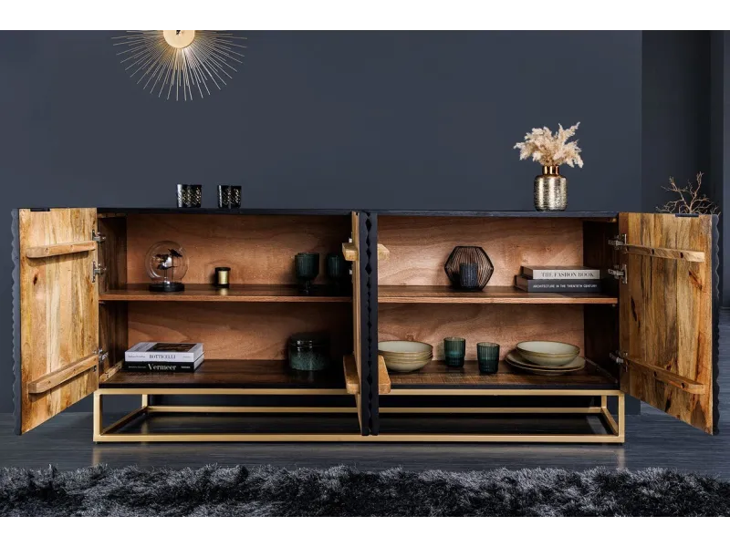Buffet noir et doré en bois de manguier 177 cm | Bellozia