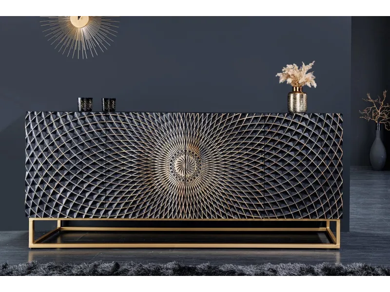 Buffet noir et doré en bois de manguier 177 cm | Bellozia